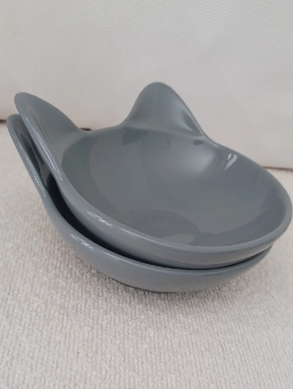 PAIR of Cat Head Shaped Stoneware  Dishes / Bowls